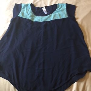 Navy & Mint Color Block, Cap-Sleeve Blouse